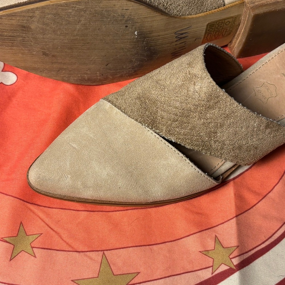Mi.im Pointed Toe Mules Tan Taupe Two Tone Faux Suede Flat Slides Womens 7 Fall - Picture 14 of 16